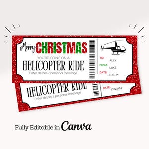 Printable Helicopter Ride Christmas Surprise Reveal Ticket | Christmas Gift Voucher | Event Ticket Template | Helicopter Tour Gift Ticket |