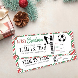 Christmas Soccer Game Ticket Gift | Editable Soccer Gift Voucher | Printable Surprise Game Ticket Voucher | Christmas Sports Ticket Template