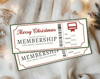 Membership Gift Ticket | Christmas Printable Coupon | Subscription Gift Certificate | Experience Voucher | Digital Download | Editable