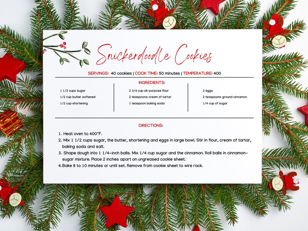 Holiday Recipe Card Template Simple Xmas Recipe Card 6x4 Recipe Card Christmas Recipe Card