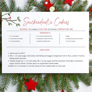 Feiertagsrezept-Kartenvorlage | Einfache Weihnachtsrezeptkarte | 6x4 Rezeptkarte | Weihnachtsrezeptkarte | Kochrezept Karte | Canva Template |
