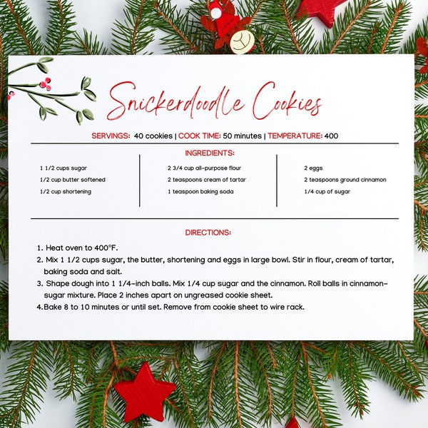 Holiday Recipe Card Template | Simple Xmas Recipe Card | 6x4 Recipe Card | Christmas Recipe Card | Cooking Recipe Card | Canva Template |