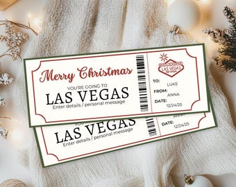 Las Vegas Trip Ticket | Christmas Travel Voucher | Surprise Vacation Gift | Printable Experience Certificate Instant Download Holiday Coupon
