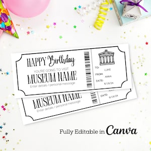 Surprise Museum Gift Ticket Template | Museum Voucher Gift | Birthday ...