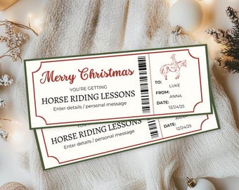 Christmas Horse Riding Lessons Ticket | Printable Gift Certificate | Horseback Riding Coupon | Experience Gift | Instant Download