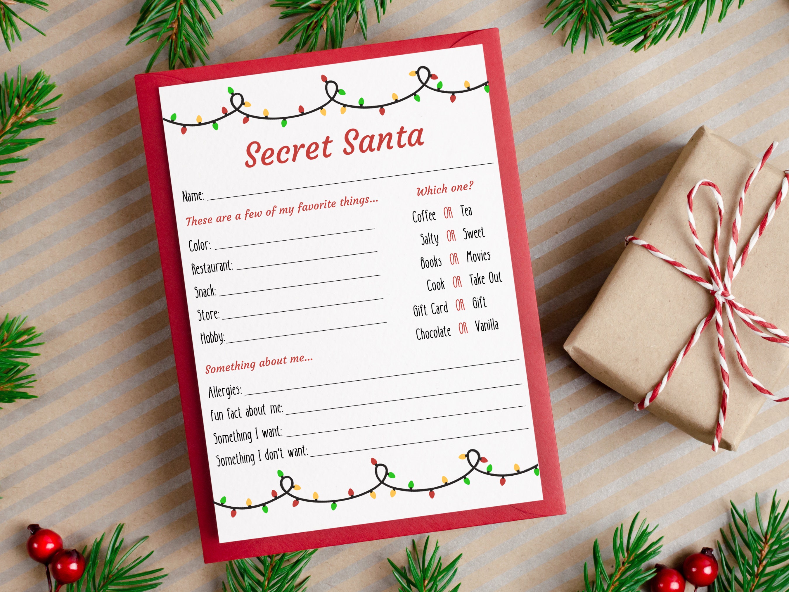 Intercambio de regalos de amigo secreto imprimible / Cuestionario de  regalos / Fiesta de trabajo / Lista de regalos / Ideas de regalos de  Navidad / Plantilla editable - Etsy México, image size:2700x2025