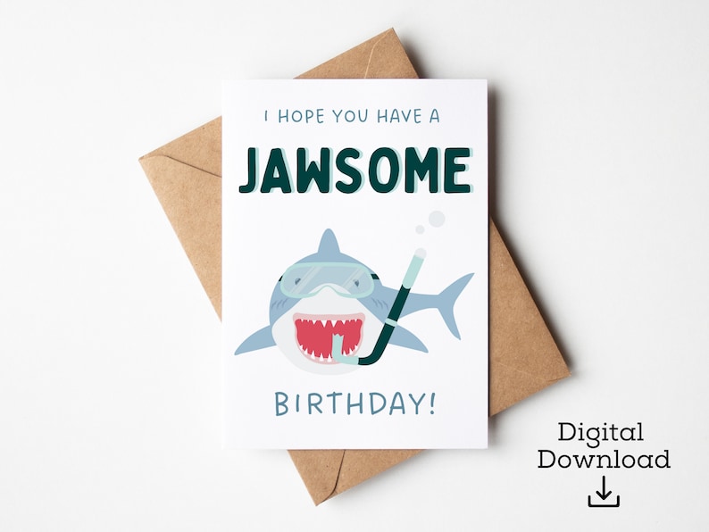 Shark Printable Birthday Card Shark Birthday Card Instant - Etsy