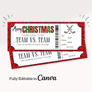 Christmas Hockey Game Ticket | Surprise Hockey Ticket Gift | Printable Hockey Ticket | Editable Hockey Ticket | Surprise Hockey Gift Ticket