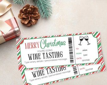 Christmas Wine Tasting Gift Ticket | Winery Trip Certificate | Wine Ticket Printable Template | Last Minute Present | Winery Trip Voucher |