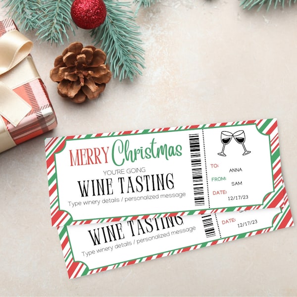 Christmas Wine Tasting Gift Ticket | Winery Trip Certificate | Wine Ticket Printable Template | Last Minute Present | Winery Trip Voucher |