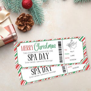 Bon pour une journée au spa de Noël | Téléchargement instantané | Bon Imprimable Spa | Billet de Noël pour une journée au spa | Bon de réduction pour une journée au spa |