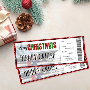 Boleto de crucero navideño de Disney / Regalo sorpresa de viaje de Mickey para niños / Plantilla imprimible editable de Disney Cruise Line / Boleto de revelación
