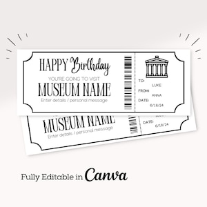 Surprise Museum Gift Ticket Template | Museum Voucher Gift | Birthday Ticket Template | Printable Museum Pass | Instant Download Ticket |