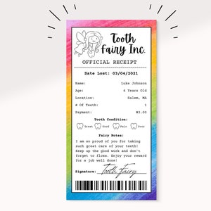 Regenbogen bearbeitbare Zahnfee Quittung druckbare Zertifikat | Erster Zahn verloren | Realistischer Zahnfee-Buchstabe | Bunter Zahnfee Buchstabe |
