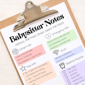 Rainbow Babysitter Information Sheet Printable | Babysitter Notes ...