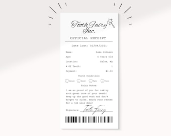 Fancy Tooth Fairy Quittungsvorlage | Zahnfee-Zertifikat | Verlorener Zahn Zertifikat | Tooth Fairy Buchstabe | Verlorener Zahn Printable | Erinnerungsstück