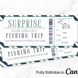Surprise Fishing Trip Reveal Ticket | Fishing Gift Voucher Certificate | Ticket Template for Any Occasion | Editable / Printable Ticket |