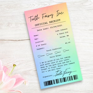 Modèle de reçu de fée des dents coloré | Certificat de dent perdue Tie-Dye | Certificat de fée des dents | Lettre de fée des dents | Souvenir de mémoire |