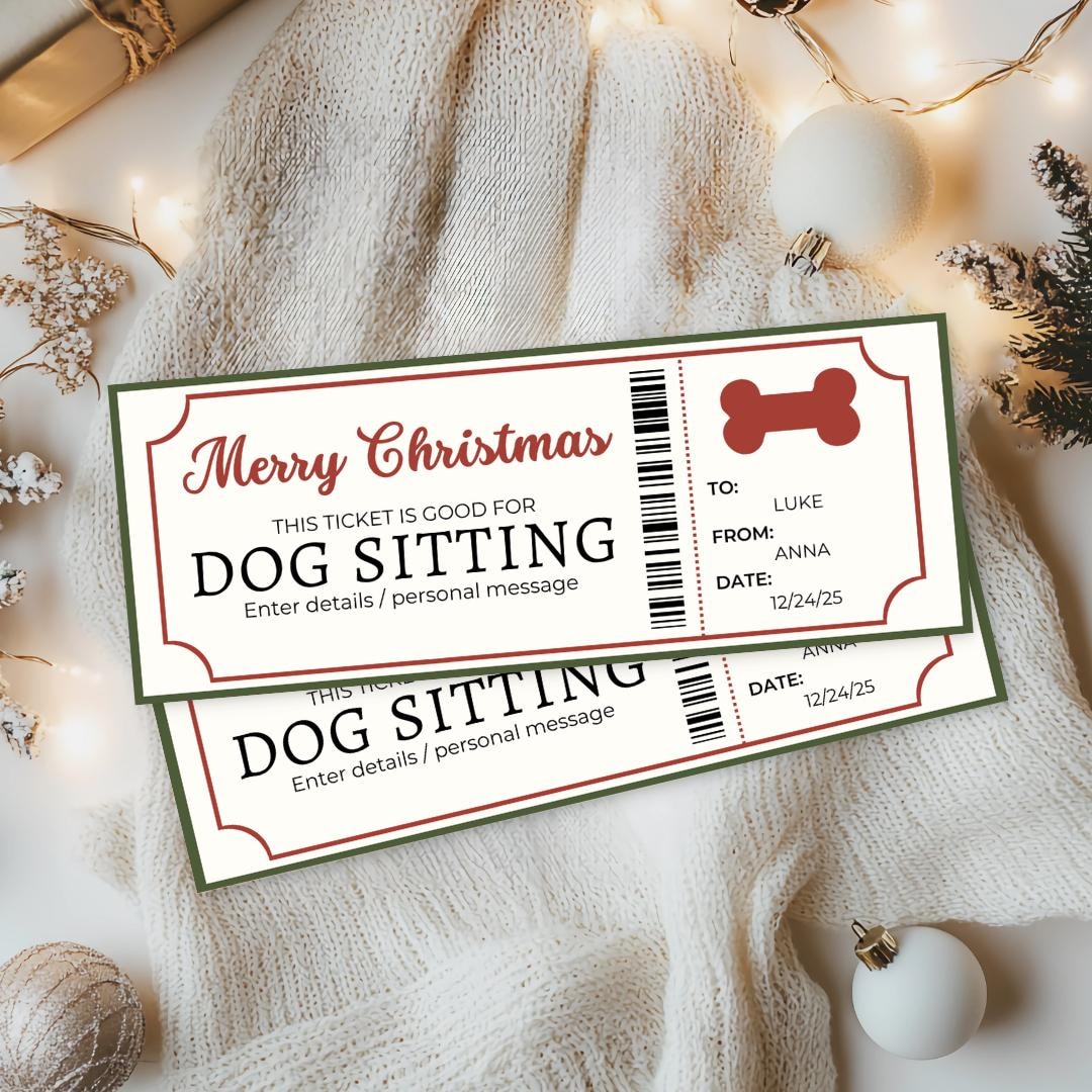 Merry Christmas Dog Sitting Ticket | Printable Gift Coupon | Pet Care ...
