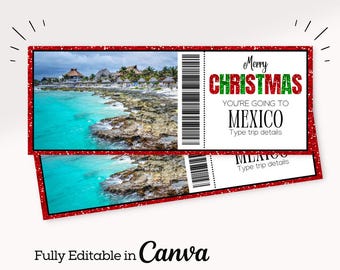 Christmas Printable Mexico Surprise Trip Gift Ticket | Mexico Boarding Pass | Printable Trip Ticket | Vacation Trip Reveal | Surprise Trip |