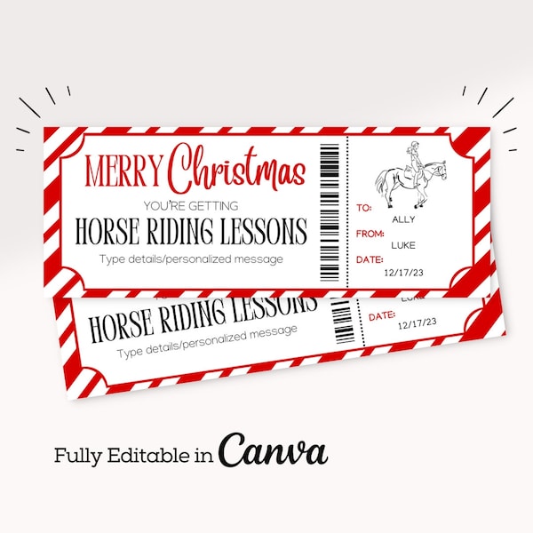 Christmas Horse Riding Lesson Gift Ticket | Surprise Horseback Riding Printable Template | Editable Christmas Certificate | Horse Lover Gift