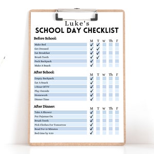Blue School Day Checklist | Healthy Habits Checklist | Kids Daily Routine | Printable Daily Routine | Daily Checklist |Chore Chart Printable