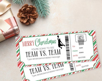 Christmas Surprise Basketball Game Ticket | Urlaub Basketball Ticket | Basketball Ticket Gutschein zum Ausdrucken | Bearbeitbares Basketball Ticket |