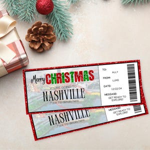 Weihnachten Nashville TN USA Trip Ticket | Nashville Überraschungskarte | Du gehst nach Nashville Reveal | Bordkarte zum Ausdrucken