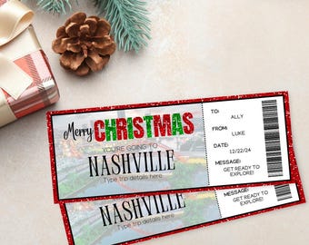 Christmas Nashville TN USA Trip Ticket | Nashville Surprise Gift Ticket | You're Going to Nashville Reveal | Printable Flight Boarding Pass