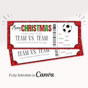 Christmas Soccer Game Ticket Template | Printable Christmas Gift | Surprise Soccer Game Voucher | Printable Sports Ticket | Holiday Gift |