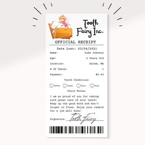 Editable Tooth Fairy Letter Receipt | Pink Fairy Printable Certificate | First Tooth | Lost Tooth | INSTANT DOWNLOAD | Childhood Memories |