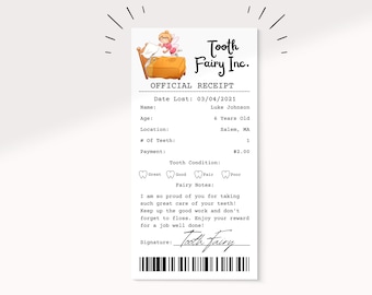 Editable Tooth Fairy Letter Receipt | Pink Fairy Printable Certificate | First Tooth | Lost Tooth | INSTANT DOWNLOAD | Childhood Memories |