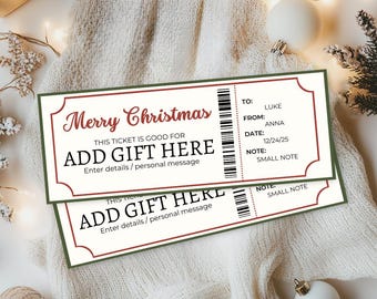 Cupón de Feliz Navidad en blanco / Boleto de regalo personalizado imprimible / Regalo de experiencia editable / Certificado de Navidad DIY / Idea de regalo de último minuto