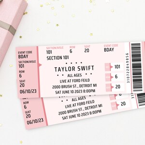 Pink Realistic Printable Concert Ticket | Concert Ticket Download | Customized Event Ticket | Printable Ticket | Gift For Her | Show Ticket