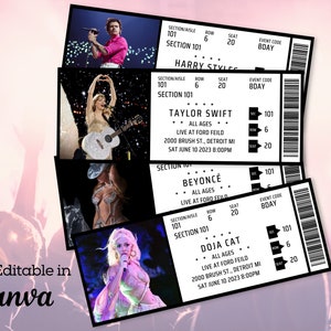 Bearbeitbare Konzert Ticket Vorlage | Event Ticket Canva Template | Kundenspezifisches Konzertticket Geschenk | Druckbare Konzertkarte | Druckbare Geschenkidee