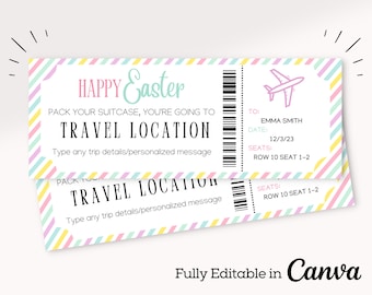 Easter Editable Boarding Ticket Template | Surprise Airline Gift | Invitation Gift | Vacation Ticket | Spring Template | Downloadable