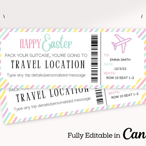 Easter Editable Boarding Ticket Template | Surprise Airline Gift | Invitation Gift | Vacation Ticket | Spring Template | Downloadable