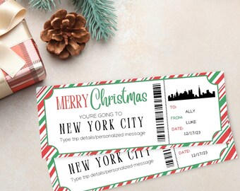 Christmas New York City Boarding Pass Ticket | Printable Airline Ticket Trip Reveal | Printable Ticket | Surprise NY Trip Ticket |
