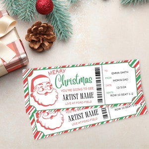 Santa Druckbare Weihnachtskarte | Herunterladbare Konzertkarten-Vorlage | Geschenkgutschein | Überraschung Konzertkarte Souvenir Geschenk |
