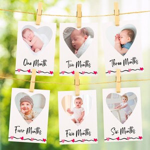 Première bannière de photo d'anniversaire | Cartes-photos d'étape mensuelle de cœur | Premier anniversaire non sexiste | Premier anniversaire des coeurs |