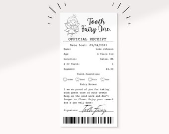 Cute Fairy Editable Tooth Fairy Receipt Printable Certificate | First Tooth Lost | Realistic Tooth Fairy Letter | Kids Tooth Fairy Letter |