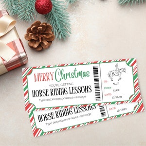 Christmas Horse Riding Ticket Template | Riding Lessons Christmas Gift Voucher | Horse Riding Lessons Certificate | Stocking Stuffer Idea |