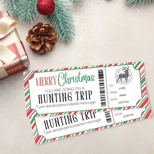 Christmas Hunting Trip Ticket | Printable Gift Voucher Certificate | Christmas Surprise Hunting | Holiday Vacation Reveal | Gift For Dad |