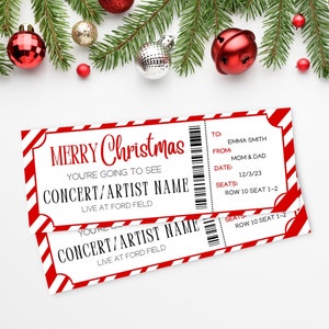 Weihnachten Konzertkarte Geschenkgutschein Vorlage | Vollständig individueller druckbarer Geschenkgutschein | Herunterladbare Konzertkarte | Weihnachtsgeschenk |