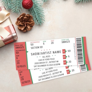 Realistic Christmas Concert Ticket Gift | Surprise Concert Ticket Printable | Surprise Concert Show | Tour Gift Certificate Printable |