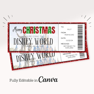 Printable Disney World Christmas Surprise Ticket Template | Disneyworld Ticket Coupon | Surprise Reveal Gift | Theme Park Ticket | Trip Gift