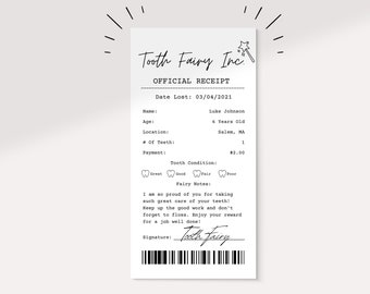 Editable Tooth Fairy Receipt Printable Certificate | First Tooth Lost | Realistic Tooth Fairy Letter | Kids Tooth Fairy Letter | Lost Tooth