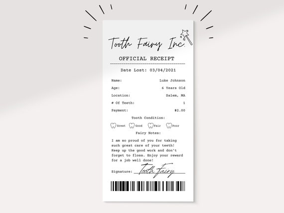 Editable Tooth Fairy Receipt Printable Certificate | First Tooth Lost | Realistic Tooth Fairy Letter | Kids Tooth Fairy Letter | Lost Tooth
