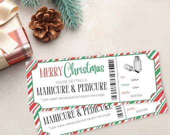 Christmas Manicure and Pedicure Gift Certificate | Mani Pedi Voucher Template | Spa Gift Ticket Coupon | Nail Salon Gift | Gift for Mom |