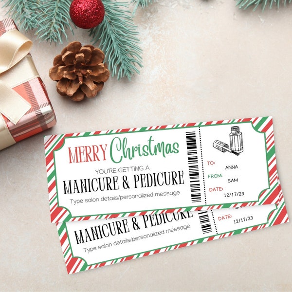 Christmas Manicure and Pedicure Gift Certificate | Mani Pedi Voucher Template | Spa Gift Ticket Coupon | Nail Salon Gift | Gift for Mom |